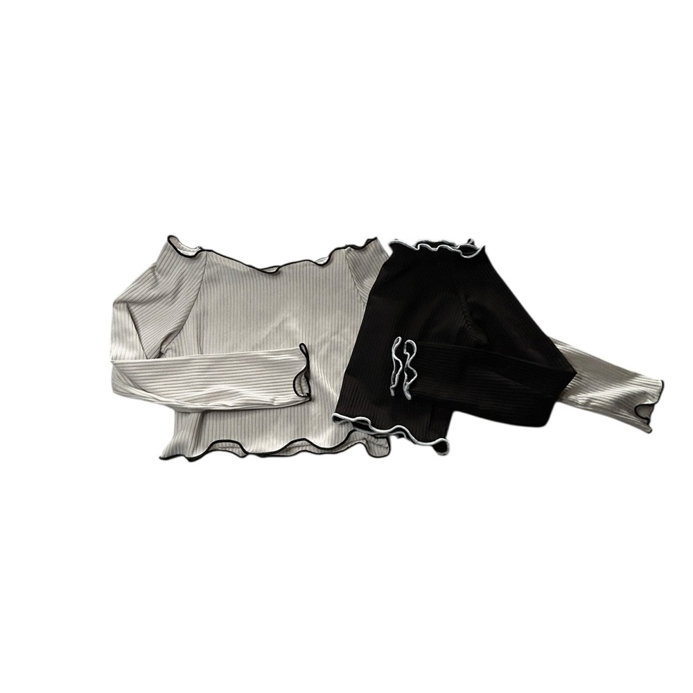 SHIRT BUNDLE Black and White Ruffle Trim Long Sleeve Coquette Girl’s Tops 3-4T